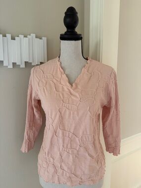 Haystacks Surreal Textured Floral Top Small Pink USA Made Stretch Artsy Boho
